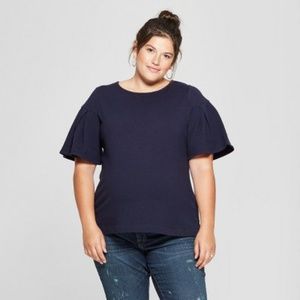 Womens Plus Size Flounce Short Sleeve Top